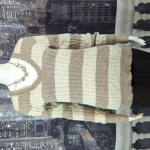 Ann Taylor Loft sz L Shimmering Cable Knit Long Sleeve Striped Sweater